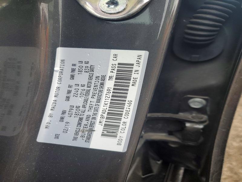 52372816 :رقم المزاد ، JM1BPADL1K1127691 vin ، 2019 Mazda 3 مزاد بيع