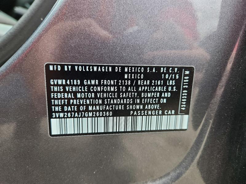 53380976 :رقم المزاد ، 3VW267AJ7GM260360 vin ، 2016 Volkswagen Jetta مزاد بيع