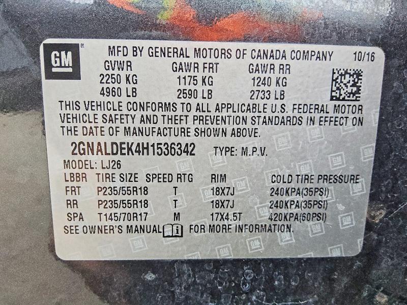 Продаж на аукціоні авто 2017 Chevrolet Equinox, vin: 2GNALDEK4H1536342, номер лоту: 51681576