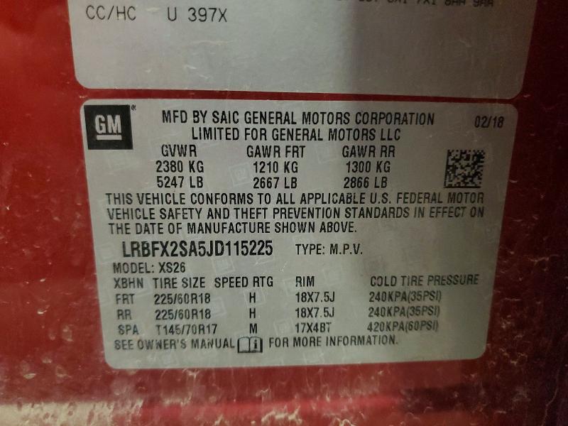 Aukcja sprzedaży 2018 Buick Envision, vin: LRBFX2SA5JD115225, numer aukcji: 53983406