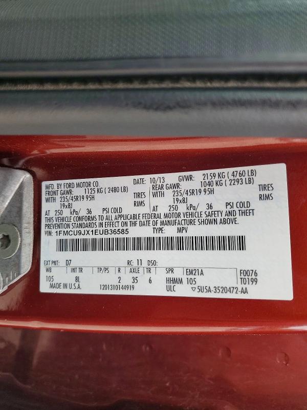 52995366 :رقم المزاد ، 1FMCU9JX1EUB36585 vin ، 2014 Ford Escape مزاد بيع