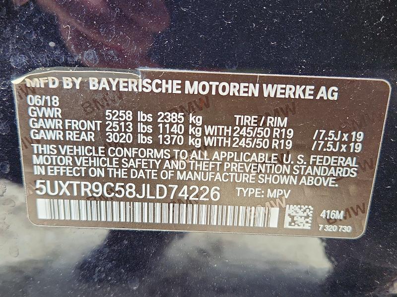 Aukcja sprzedaży 2018 Bmw X3, vin: 5UXTR9C58JLD74226, numer aukcji: 54503036