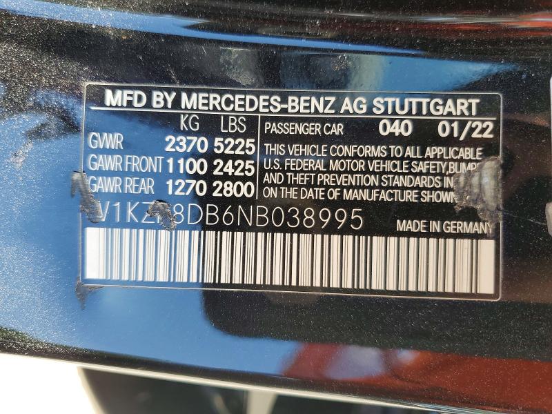 53687846 :رقم المزاد ، W1KZF8DB6NB038995 vin ، 2022 Mercedes-benz E مزاد بيع