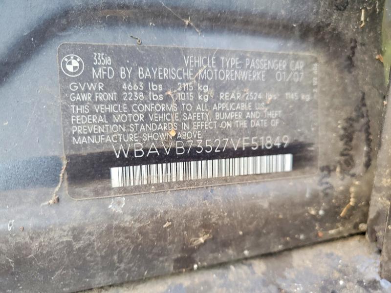 53641296 :رقم المزاد ، WBAVB73527VF51849 vin ، 2006 Bmw 335 مزاد بيع