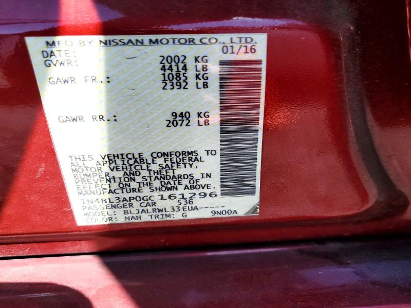 55393286 :رقم المزاد ، 1N4BL3AP0GC161296 vin ، 2016 Nissan Altima مزاد بيع
