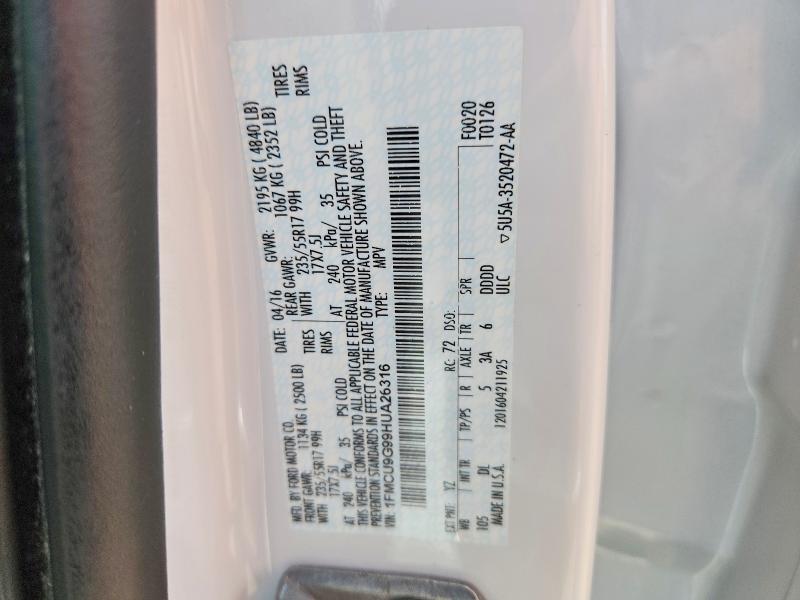 Aukcja sprzedaży 2017 Ford Escape, vin: 1FMCU9G99HUA26316, numer aukcji: 52375026