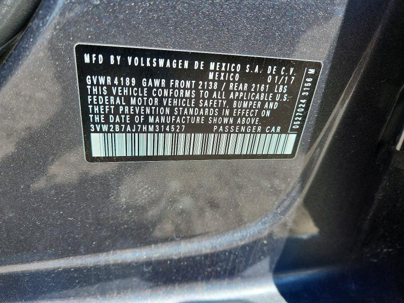 52775396 :رقم المزاد ، 3VW2B7AJ7HM314527 vin ، 2017 Volkswagen Jetta مزاد بيع