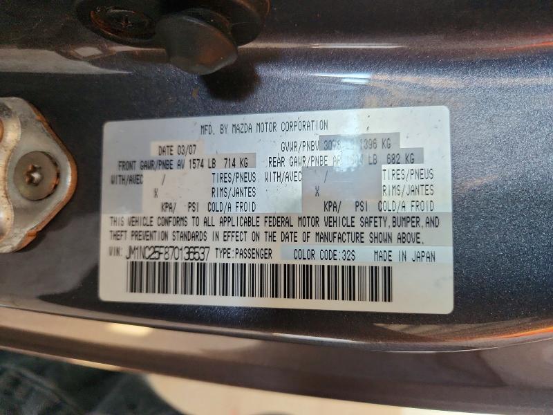 54828766 :رقم المزاد ، JM1NC25F870136537 vin ، 2007 Mazda Mx-5 Miata مزاد بيع