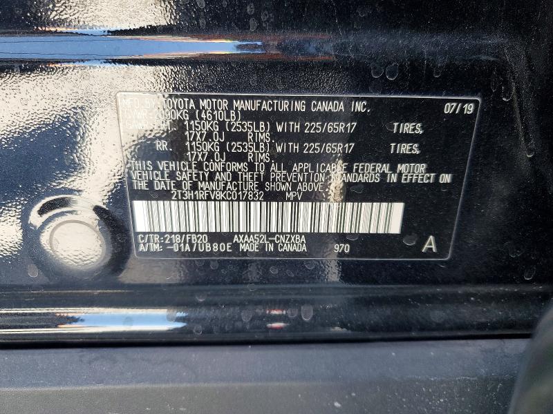 55225246 :رقم المزاد ، 2T3H1RFV8KC017832 vin ، 2019 Toyota Rav4 مزاد بيع