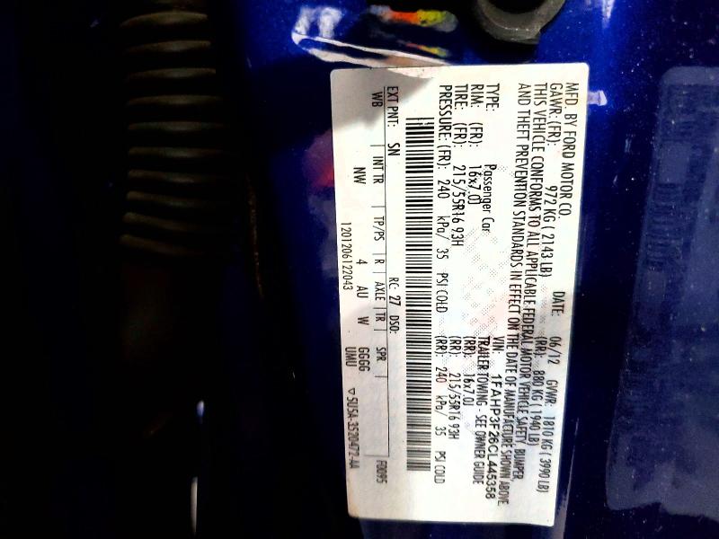 52060416 :رقم المزاد ، 1FAHP3F26CL445358 vin ، 2012 Ford Focus مزاد بيع