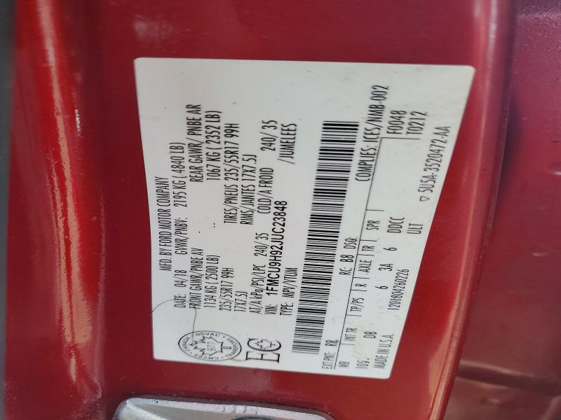 53759406 :رقم المزاد ، 1FMCU9H92JUC23848 vin ، 2018 Ford Escape مزاد بيع