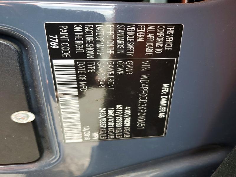 Продаж на аукціоні авто 2019 Mercedes Benz Sprinter, vin: WD4PF0CD3KP040651, номер лоту: 52518146