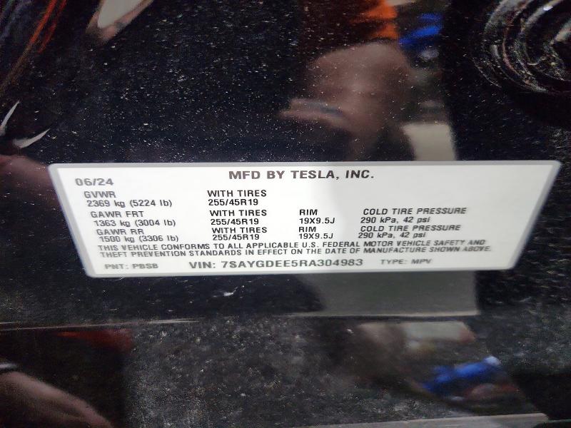 Aukcja sprzedaży 2024 Tesla Model Y, vin: 7SAYGDEE5RA304983, numer aukcji: 53750666