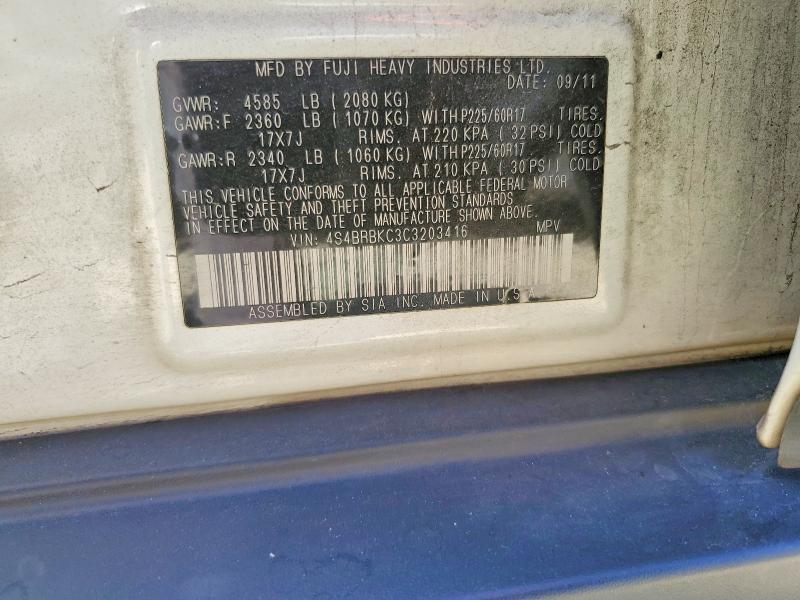 Aukcja sprzedaży 2012 Subaru Outback, vin: 4S4BRBKC3C3203416, numer aukcji: 53125296
