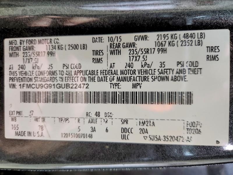 Продаж на аукціоні авто 2016 Ford Escape, vin: 1FMCU9G91GUB22472, номер лоту: 53685436