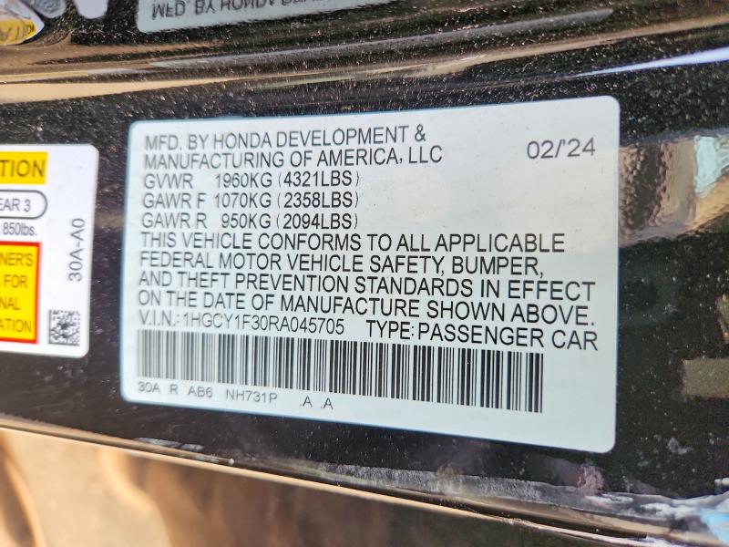 Aukcja sprzedaży 2024 Honda Accord, vin: 1HGCY1F30RA045705, numer aukcji: 55074046