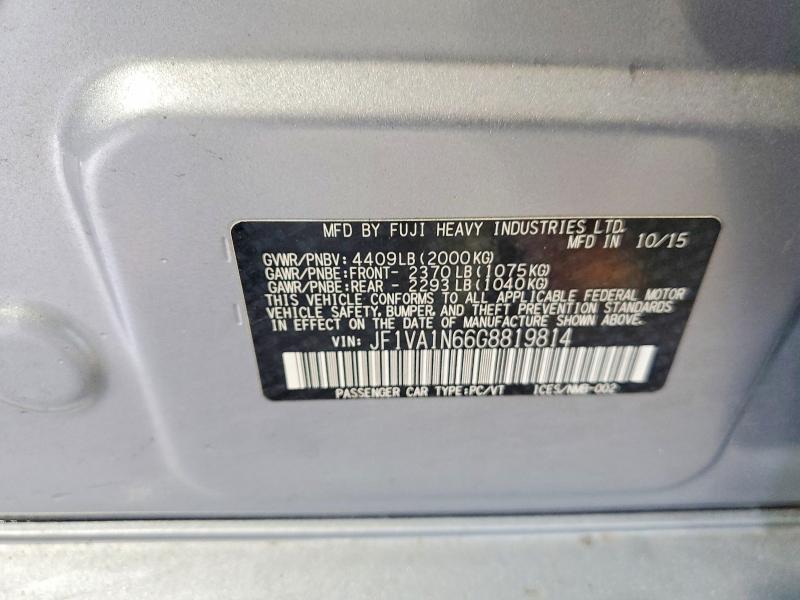 Продаж на аукціоні авто 2016 Subaru Wrx, vin: JF1VA1N66G8819814, номер лоту: 52071216