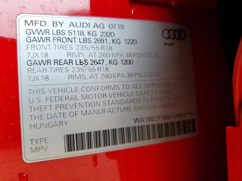 Aukcja sprzedaży 2019 Audi Q3, vin: WA1BECF35K1085115, numer aukcji: 52722446
