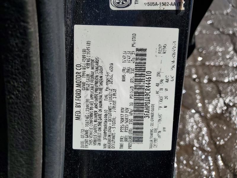 Aukcja sprzedaży 2012 Ford Fusion, vin: 3FAHP0JA9CR444610, numer aukcji: 53187146