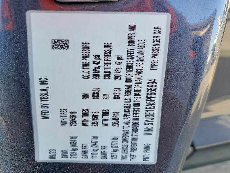 Продаж на аукціоні авто 2023 Tesla Model 3, vin: 5YJ3E1EA5PF665994, номер лоту: 54263696