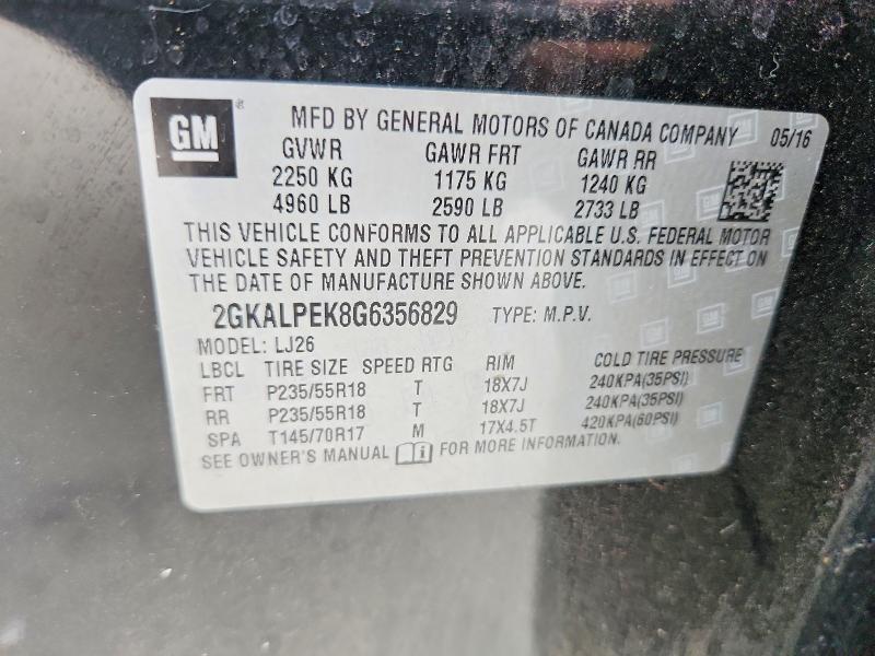 2016 Gmc Terrain მანქანა იყიდება აუქციონზე, vin: 2GKALPEK8G6356829, აუქციონის ნომერი: 54548666