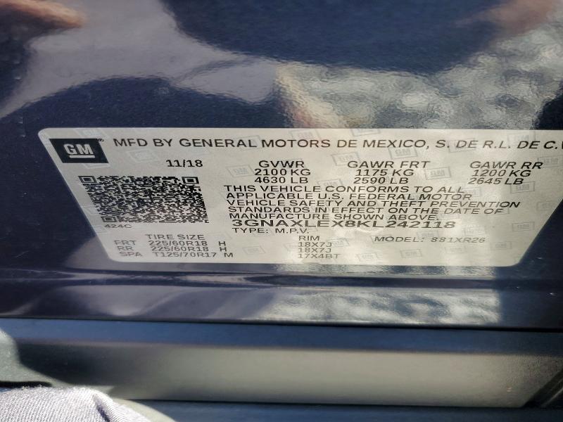 52070976 :رقم المزاد ، 3GNAXLEX8KL242118 vin ، 2019 Chevrolet Equinox مزاد بيع