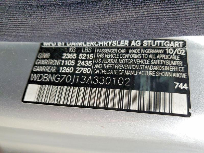 52718086 :رقم المزاد ، WDBNG70J13A330102 vin ، 2003 Mercedes-benz S مزاد بيع