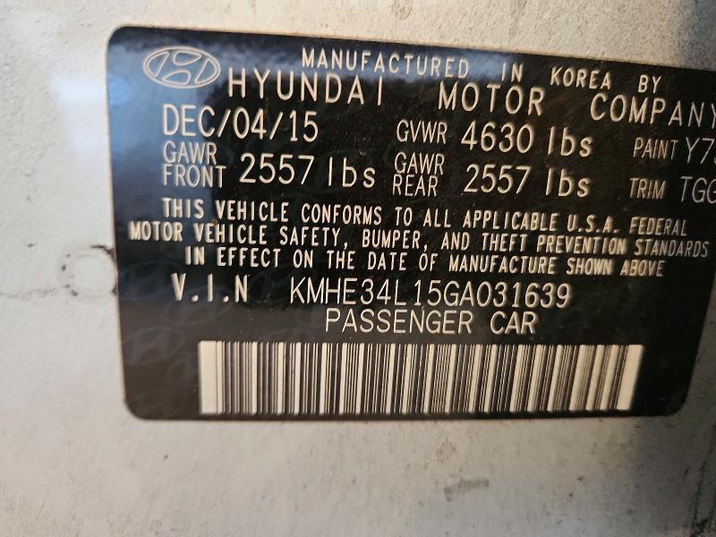 2016 Hyundai Sonata Hybrid მანქანა იყიდება აუქციონზე, vin: KMHE34L15GA031639, აუქციონის ნომერი: 53086816