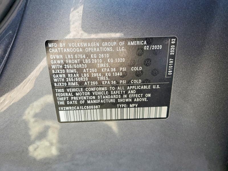 2020 Volkswagen Atlas მანქანა იყიდება აუქციონზე, vin: 1V2WR2CA1LC505367, აუქციონის ნომერი: 53211306