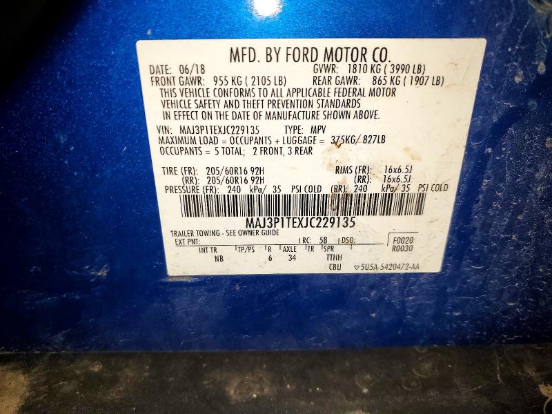 53122696 :رقم المزاد ، MAJ3P1TEXJC229135 vin ، 2018 Ford Ecosport مزاد بيع