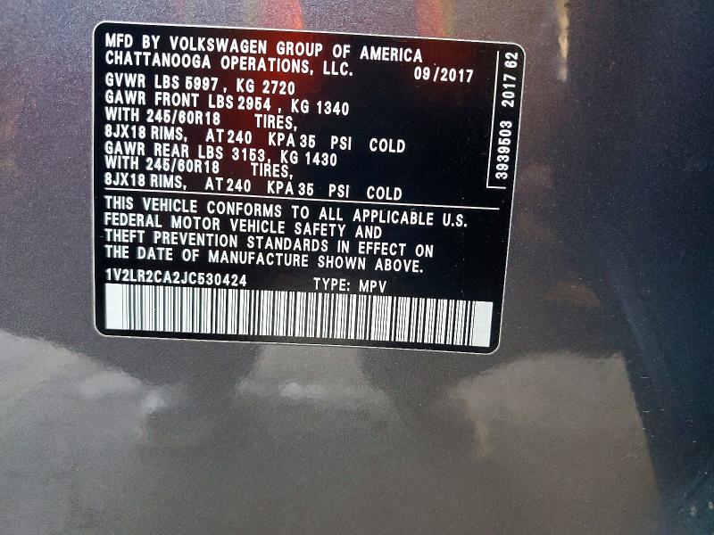 53943976 :رقم المزاد ، 1V2LR2CA2JC530424 vin ، 2018 Volkswagen Atlas مزاد بيع