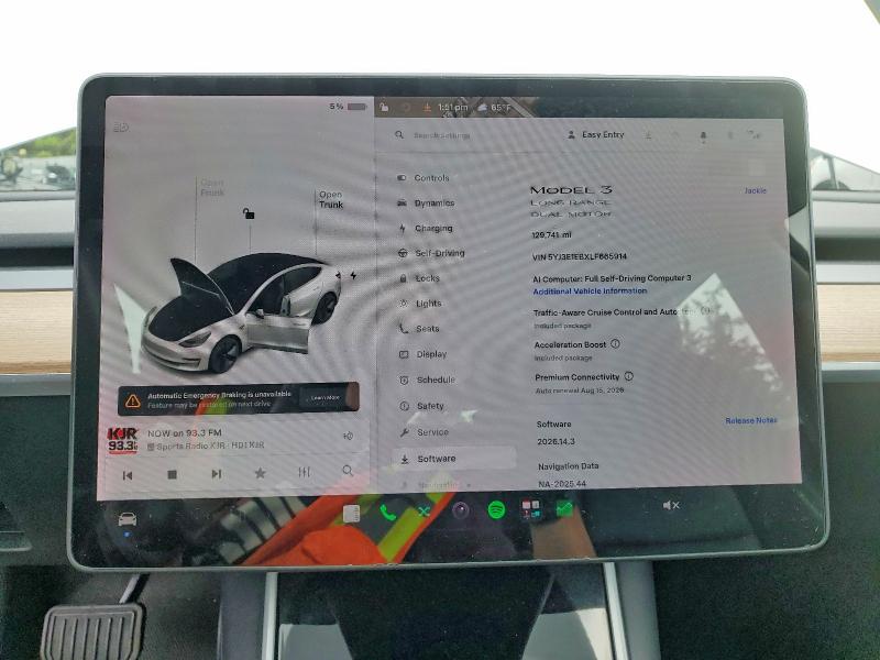 54318346 :رقم المزاد ، 5YJ3E1EBXLF665914 vin ، 2020 Tesla Model 3 مزاد بيع