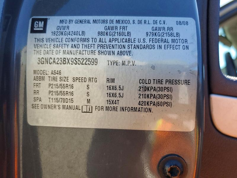 Aukcja sprzedaży 2009 Chevrolet Hhr, vin: 3GNCA23BX9S522599, numer aukcji: 54176986