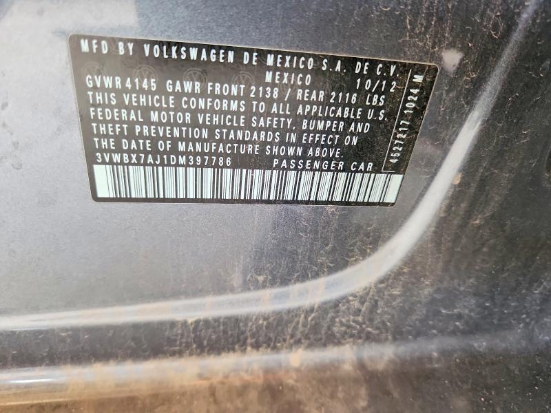 2013 Volkswagen Jetta მანქანა იყიდება აუქციონზე, vin: 3VWBX7AJ1DM397786, აუქციონის ნომერი: 53652516
