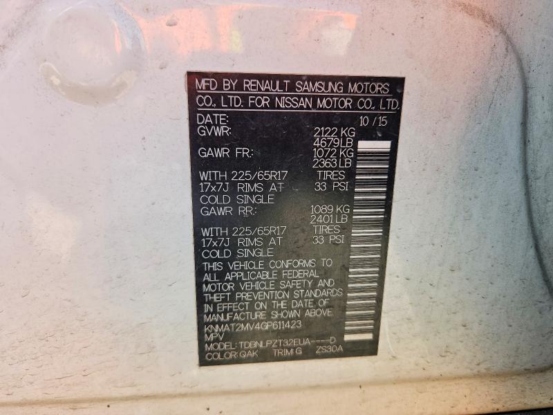 2016 Nissan Rogue მანქანა იყიდება აუქციონზე, vin: KNMAT2MV4GP611423, აუქციონის ნომერი: 53537746