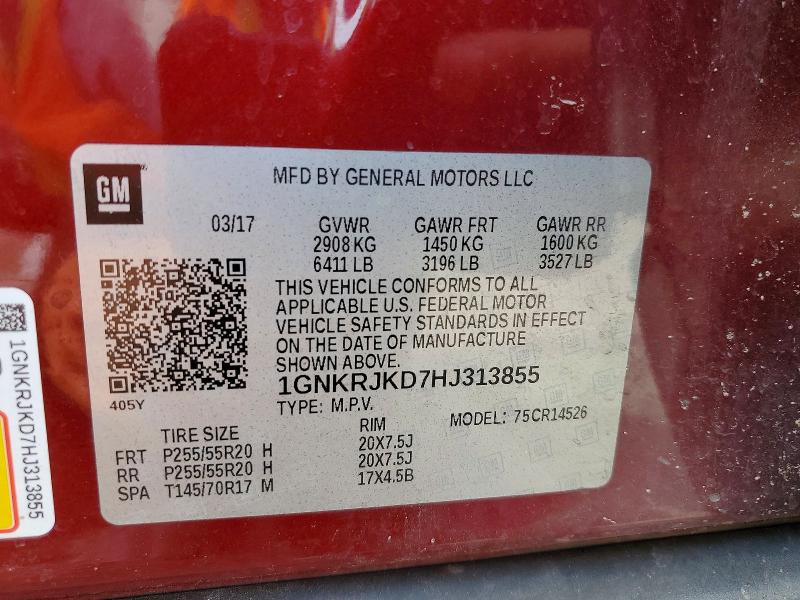 Aukcja sprzedaży 2017 Chevrolet Traverse, vin: 1GNKRJKD7HJ313855, numer aukcji: 52745776