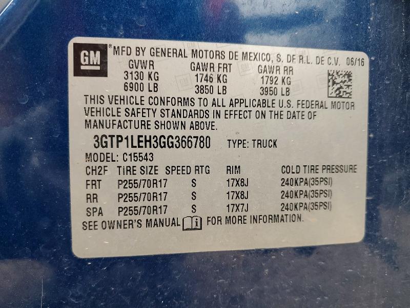 Aukcja sprzedaży 2016 Gmc Sierra, vin: 3GTP1LEH3GG366780, numer aukcji: 54750116