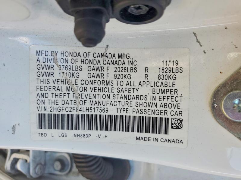 Продажа на аукционе авто 2020 Honda Civic, vin: 2HGFC2F84LH517569, номер лота: 51909766