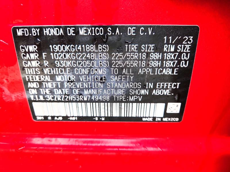 54973216 :رقم المزاد ، 3CZRZ2H53RM749498 vin ، 2024 Honda Hr-v مزاد بيع