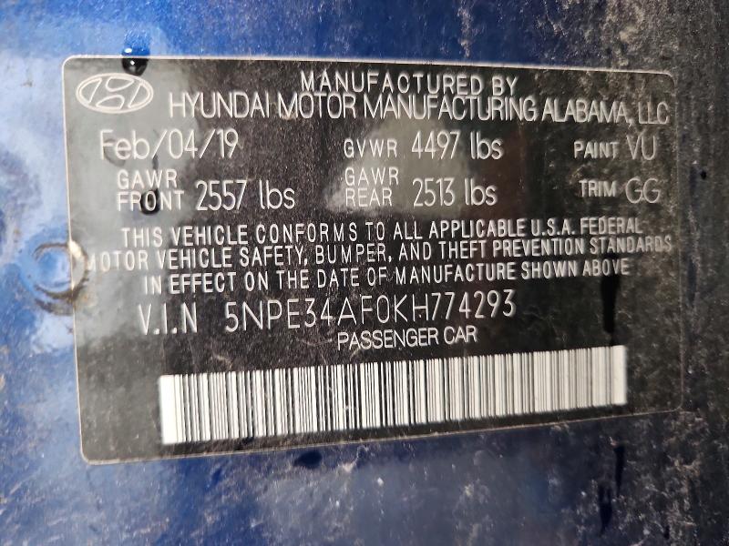 Aukcja sprzedaży 2019 Hyundai Sonata, vin: 5NPE34AF0KH774293, numer aukcji: 54997916