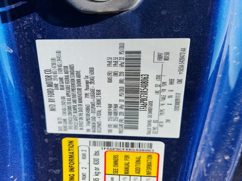 Продажа на аукционе авто 2024 Ford Mustang, vin: 1FA6P8CFXR5408063, номер лота: 54050996