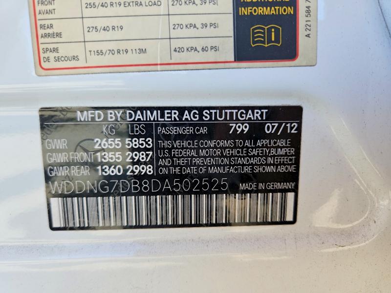 52737516 :رقم المزاد ، WDDNG7DB8DA502525 vin ، 2013 Mercedes-benz S مزاد بيع