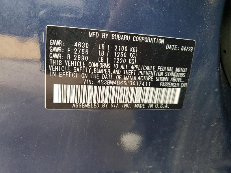 51867056 :رقم المزاد ، 4S3BWAB66P3017411 vin ، 2023 Subaru Legacy مزاد بيع