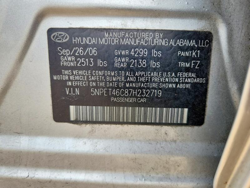 54810206 :رقم المزاد ، 5NPET46C87H232719 vin ، 2007 Hyundai Sonata مزاد بيع