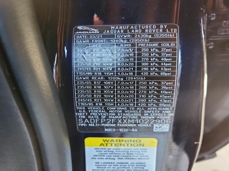 Aukcja sprzedaży 2021 Jaguar E-pace, vin: SADFP2FXXM1022906, numer aukcji: 54153296