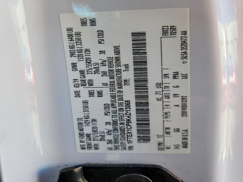 52591446 :رقم المزاد ، 1FTEX1CP9KKD13068 vin ، 2019 Ford F150 مزاد بيع