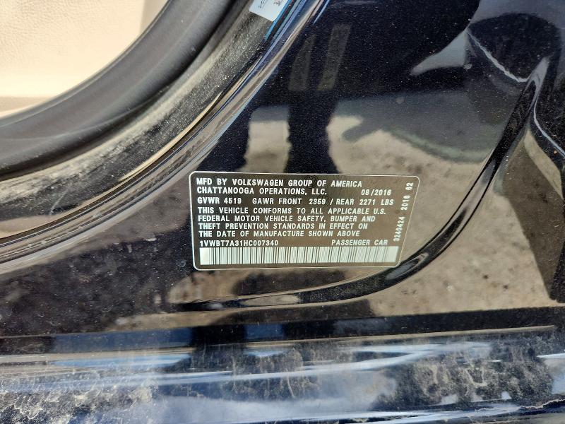 Aukcja sprzedaży 2017 Volkswagen Passat, vin: 1VWBT7A31HC007340, numer aukcji: 54717256