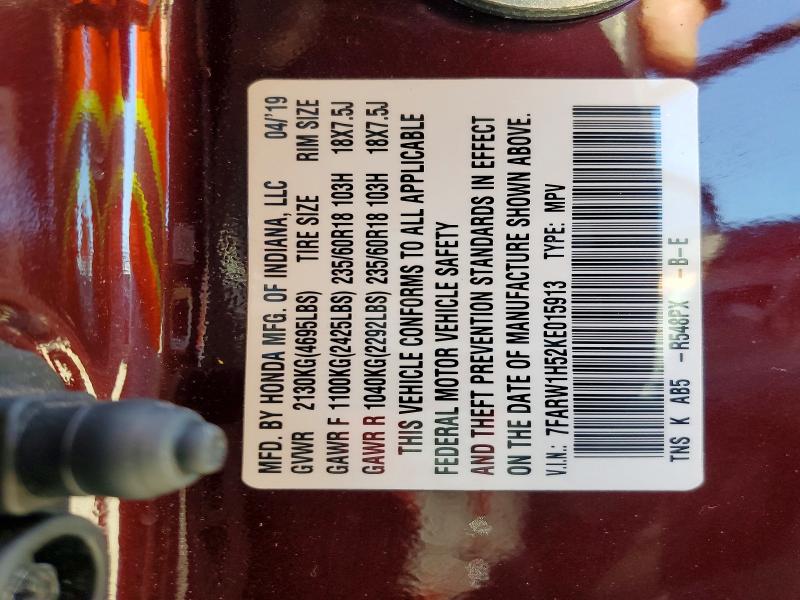 53229716 :رقم المزاد ، 7FARW1H52KE015913 vin ، 2019 Hond Cr-v مزاد بيع