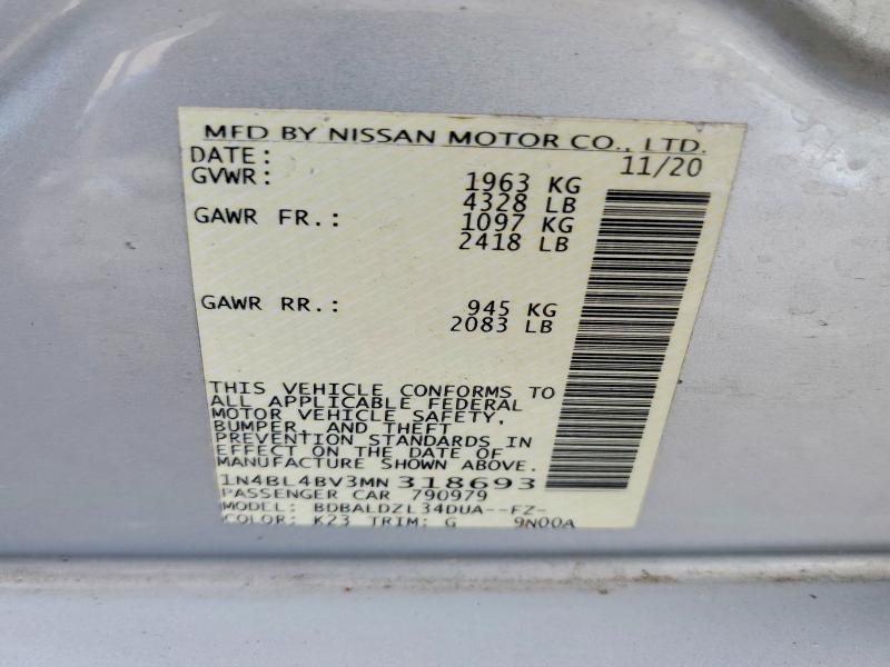 Aukcja sprzedaży 2021 Nissan Altima, vin: 1N4BL4BV3MN318693, numer aukcji: 54696126