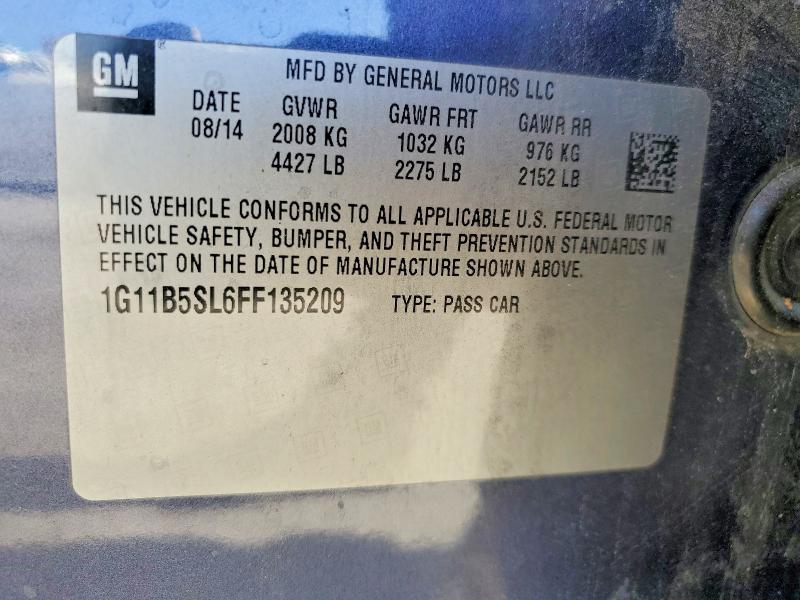 55182586 :رقم المزاد ، 1G11B5SL6FF135209 vin ، 2015 Chevrolet Malibu مزاد بيع